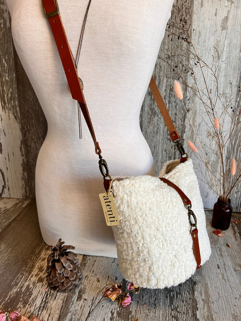 Sherpa Halle Bucket Bag- Atenti Handmade USA Crossbody with Leather Strap