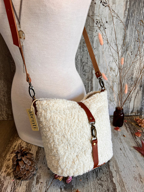 Sherpa Halle Bucket Bag- Atenti Handmade USA Crossbody with Leather Strap