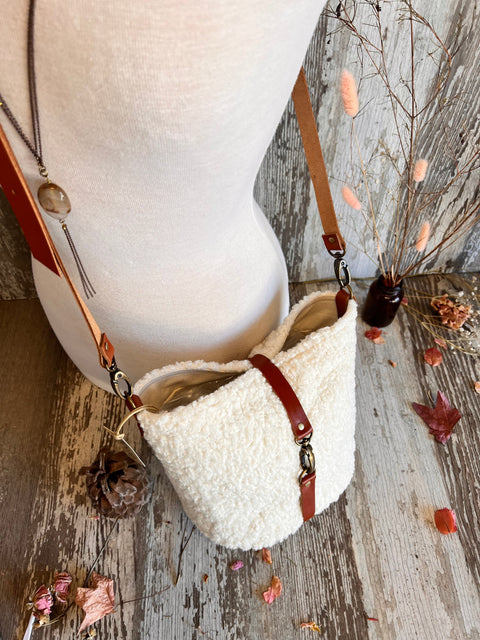Sherpa Halle Bucket Bag- Atenti Handmade USA Crossbody with Leather Strap