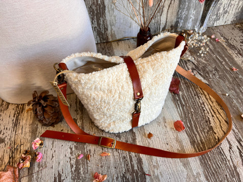 Sherpa Halle Bucket Bag- Atenti Handmade USA Crossbody with Leather Strap