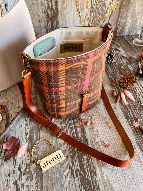Scottie Halle Bucket Bag- Atenti Handmade USA Crossbody with Leather Strap