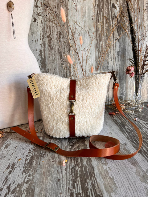 Sherpa Halle Bucket Bag- Atenti Handmade USA Crossbody with Leather Strap