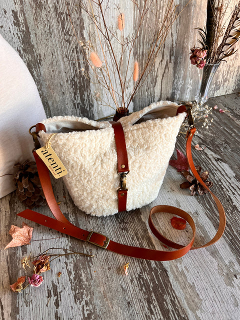 Sherpa Halle Bucket Bag- Atenti Handmade USA Crossbody with Leather Strap