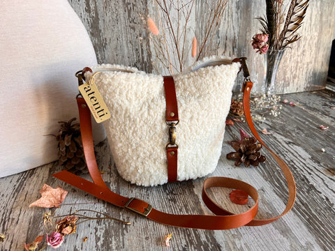Sherpa Halle Bucket Bag- Atenti Handmade USA Crossbody with Leather Strap