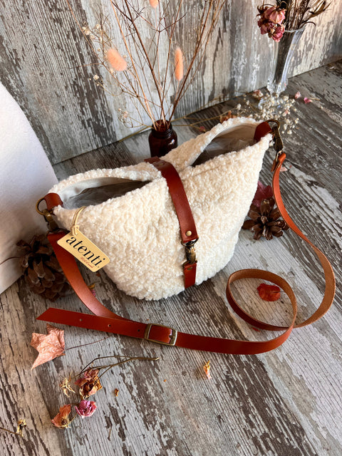 Sherpa Halle Bucket Bag- Atenti Handmade USA Crossbody with Leather Strap