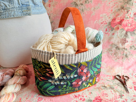 Meadow Caddy– Handmade USA Embroidered Floral Yarn & Notions Organizer, Atenti Project Bag