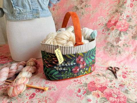 Meadow Caddy– Handmade USA Embroidered Floral Yarn & Notions Organizer, Atenti Project Bag