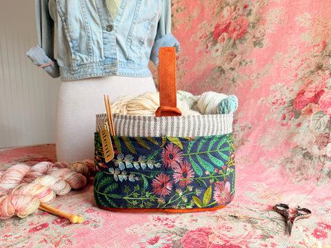 Meadow Caddy– Handmade USA Embroidered Floral Yarn & Notions Organizer, Atenti Project Bag