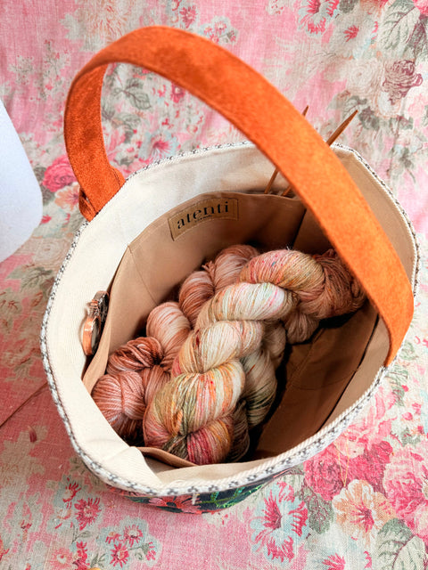Meadow Caddy– Handmade USA Embroidered Floral Yarn & Notions Organizer, Atenti Project Bag