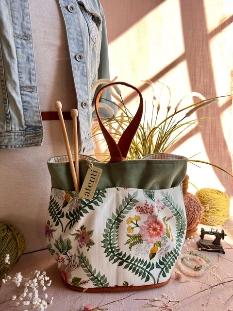 Florence Tall Caddy– Handmade USA Yarn & Notions Organizer, Atenti Project Bag