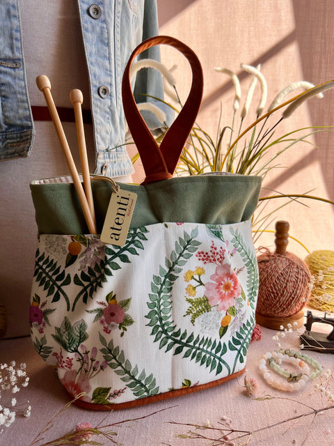 Florence Tall Caddy– Handmade USA Yarn & Notions Organizer, Atenti Project Bag