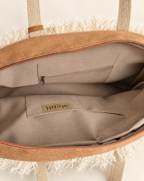 Butterscotch Overnighter, Atenti USA Handmade,  Faux Fur Carryall Leather Handle