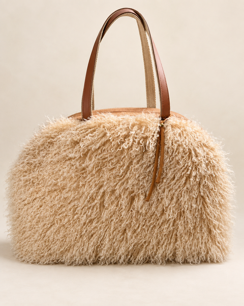 Butterscotch Overnighter, Atenti USA Handmade,  Faux Fur Carryall Leather Handle