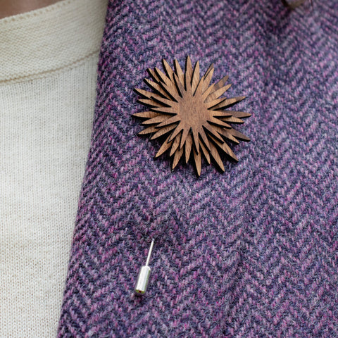 Wood Brooch | Sunburst Chrysanthemum
