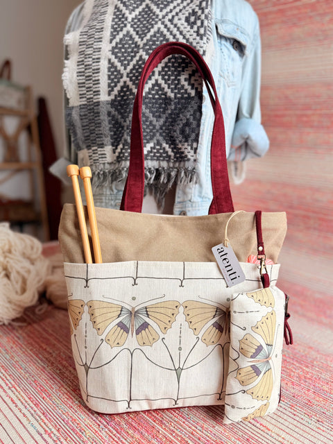 The Flutter Project Tote- Needle Arts/Craft Carryall, Atenti USA Handmade