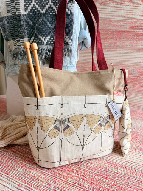 The Flutter Project Tote- Needle Arts/Craft Carryall, Atenti USA Handmade