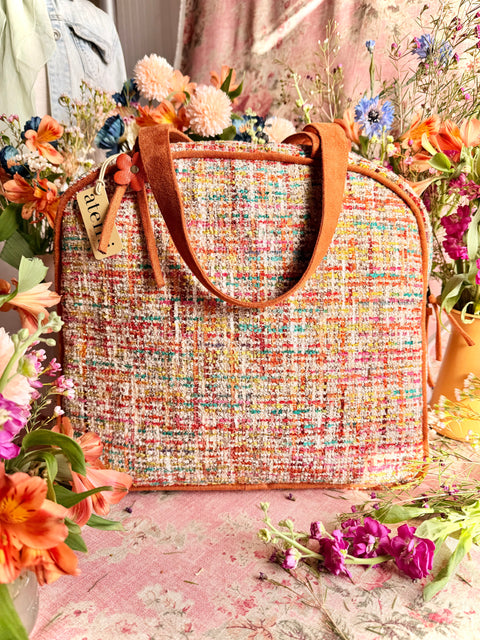 Daphne Bonnie, Multi Color Retro Tweed Atenti USA Handmade Travel Bag