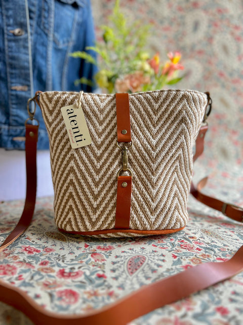 Hanna Halle Bucket Bag- Atenti Handmade USA Crossbody with Leather Strap