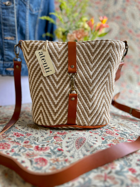Hanna Halle Bucket Bag- Atenti Handmade USA Crossbody with Leather Strap