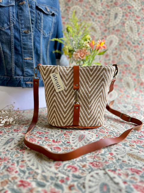Hanna Halle Bucket Bag- Atenti Handmade USA Crossbody with Leather Strap
