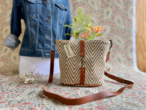 Hanna Halle Bucket Bag- Atenti Handmade USA Crossbody with Leather Strap
