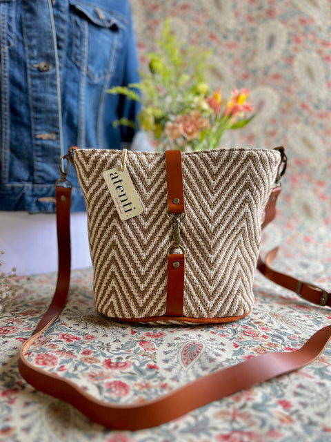 Hanna Halle Bucket Bag- Atenti Handmade USA Crossbody with Leather Strap