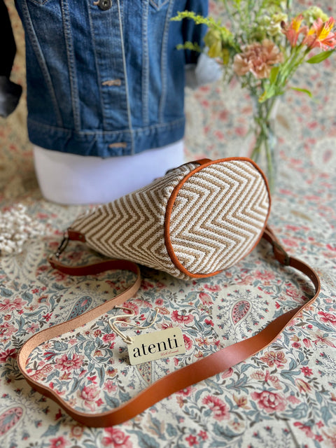 Hanna Halle Bucket Bag- Atenti Handmade USA Crossbody with Leather Strap
