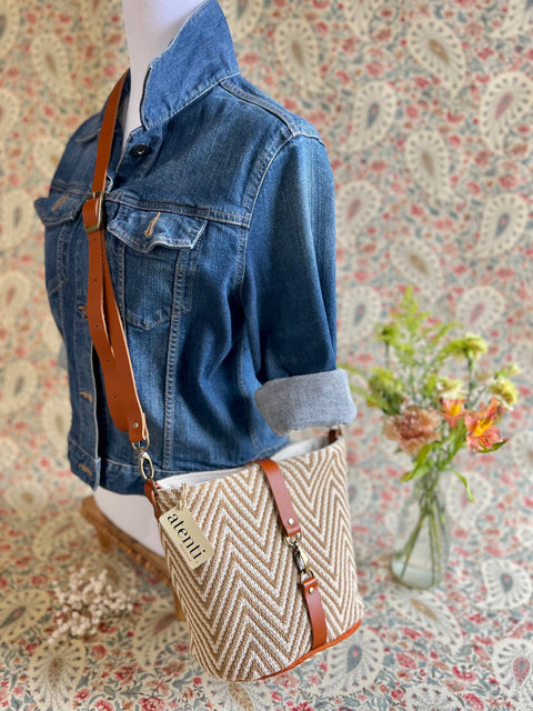 Hanna Halle Bucket Bag- Atenti Handmade USA Crossbody with Leather Strap