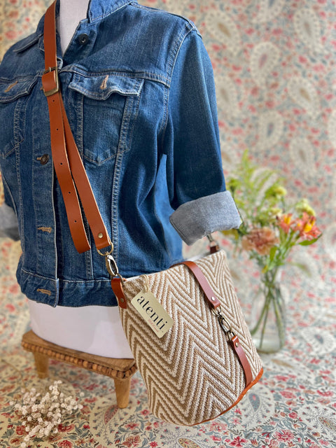 Hanna Halle Bucket Bag- Atenti Handmade USA Crossbody with Leather Strap