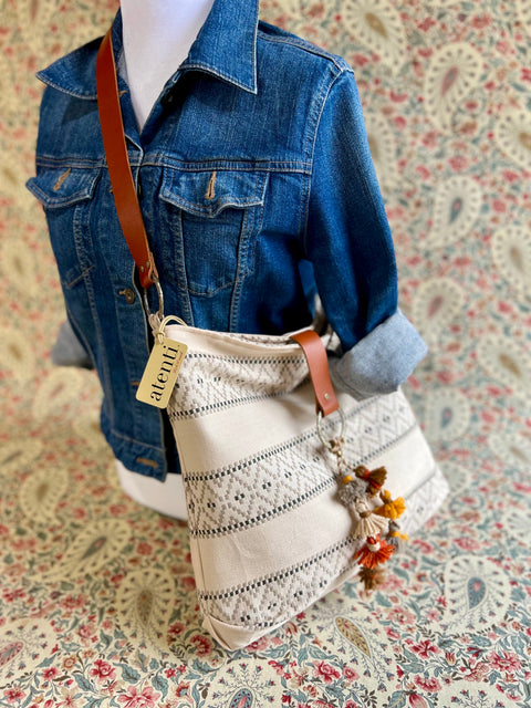 Dune Soft Tote Hobo Shoulder, USA Handmade Atenti Crossbody Bag With Tassel Charm