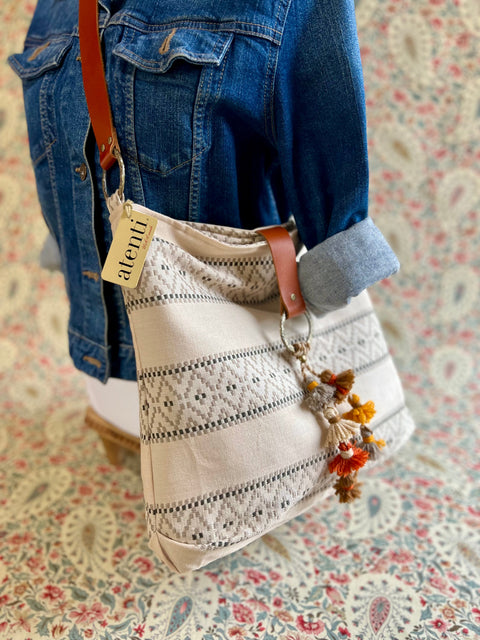 Dune Soft Tote Hobo Shoulder, USA Handmade Atenti Crossbody Bag With Tassel Charm