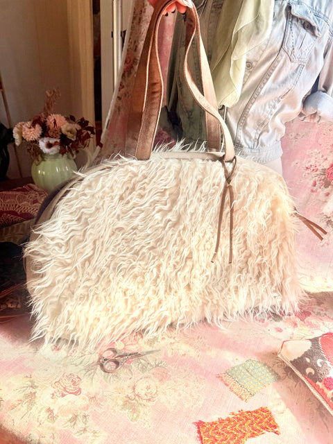Llama Twist Natural Overnighter,  USA Handmade, Faux Fur Weekender