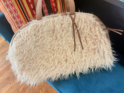 Llama Twist Natural Overnighter,  USA Handmade, Faux Fur Weekender