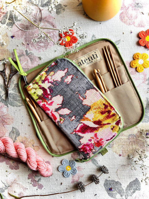 Blossom Grey Needles and Tools Case- Atenti USA Made Needle Case for Knitting & Crochet