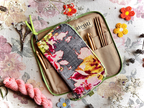 Blossom Grey Needles and Tools Case- Atenti USA Made Needle Case for Knitting & Crochet