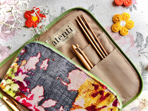 Blossom Grey Needles and Tools Case- Atenti USA Made Needle Case for Knitting & Crochet