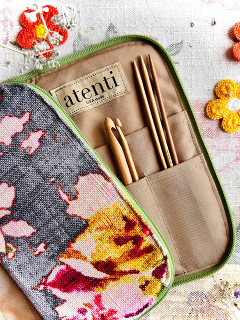 Blossom Grey Needles and Tools Case- Atenti USA Made Needle Case for Knitting & Crochet