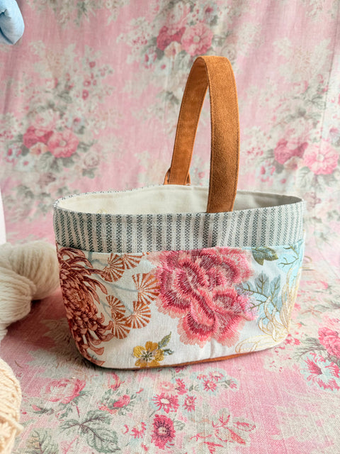Primrose  Caddy – Handmade USAEmbroidered Floral Yarn & Notions Organizer, Atenti Project Bag