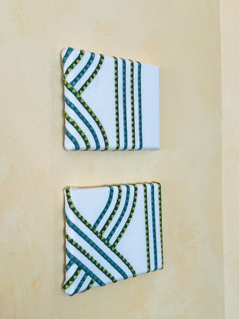 Lime Lines Modern Geometric Textile Wall Art – Handcrafted Canvas Frame in Green & Teal | Minimalist Fabric Wall Hanging Lime Lines