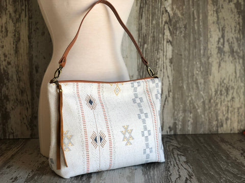 White Sky BorsaBag- Atenti Handmade USA Southwest Crossbody with Leather Strap