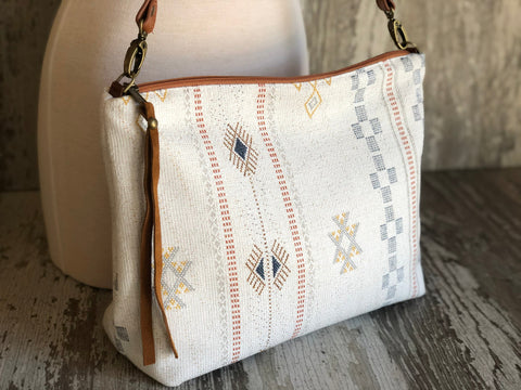 White Sky BorsaBag- Atenti Handmade USA Southwest Crossbody with Leather Strap