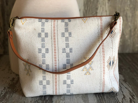 White Sky BorsaBag- Atenti Handmade USA Southwest Crossbody with Leather Strap