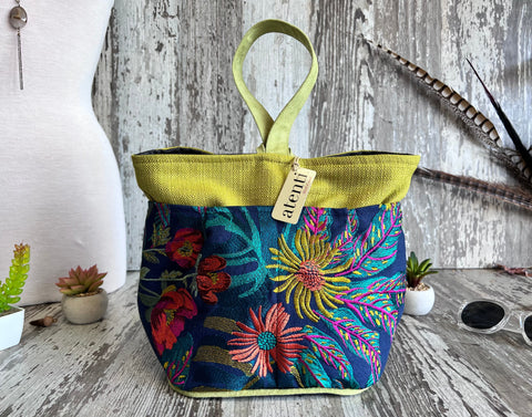 Flora Tall Caddy– Handmade USA Embroidered Floral Yarn & Notions Organizer, Atenti Project Bag