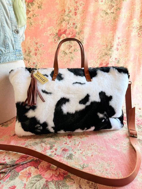 Fuzzy Cow Buddy Bag – Handmade Faux Fur Travel Bag, USA-Made