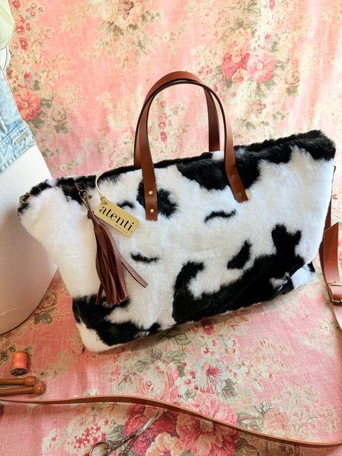 Fuzzy Cow Buddy Bag – Handmade Faux Fur Travel Bag, USA-Made