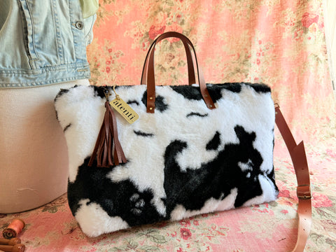 Fuzzy Cow Buddy Bag – Handmade Faux Fur Travel Bag, USA-Made
