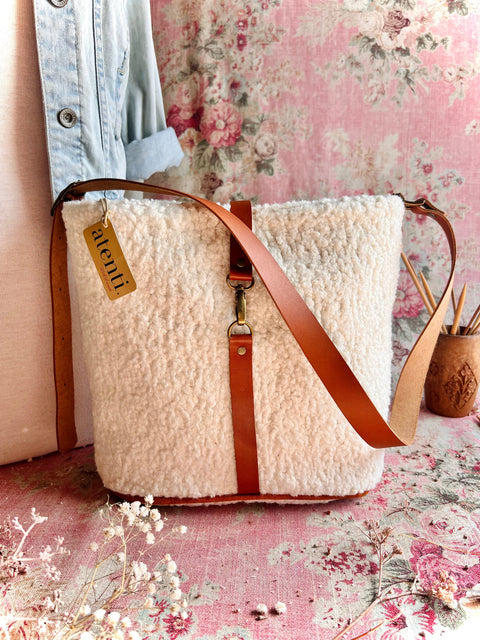 Sherpa Bella Bucket- Atenti Handmade USA Crossbody with Leather Strap