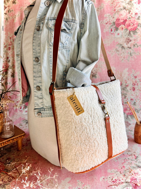 Sherpa Bella Bucket- Atenti Handmade USA Crossbody with Leather Strap