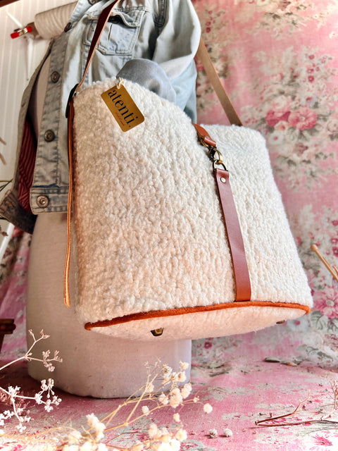 Sherpa Bella Bucket- Atenti Handmade USA Crossbody with Leather Strap