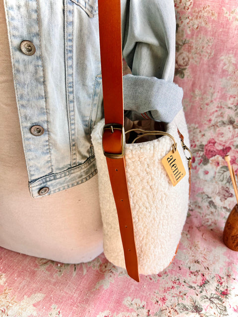 Sherpa Bella Bucket- Atenti Handmade USA Crossbody with Leather Strap